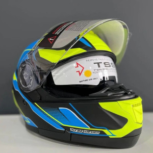 Шлем мотоциклетный VMC YM-926 (Двойной визор) /Модуляр (Желто-Синий GRAPHICS (размер L) Прозрачный визор