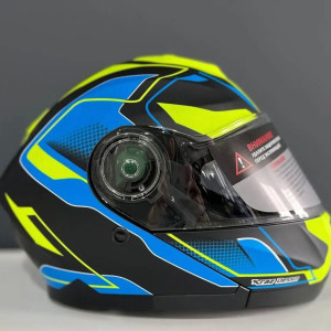 Шлем мотоциклетный VMC YM-926 (Двойной визор) /Модуляр (Желто-Синий GRAPHICS (размер S) Прозрачный в