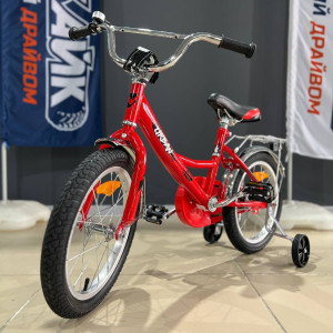 Велосипед NOVATRACK 16" URBAN красный, полная защита цепи, тормоз нож., крылья и багажник хром.